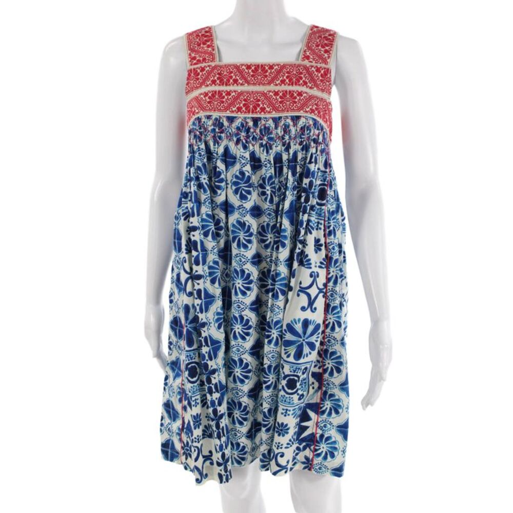 Plenty Women Sundress Blue Floral Square Neck Midi Cotton Sleeveless Size PP